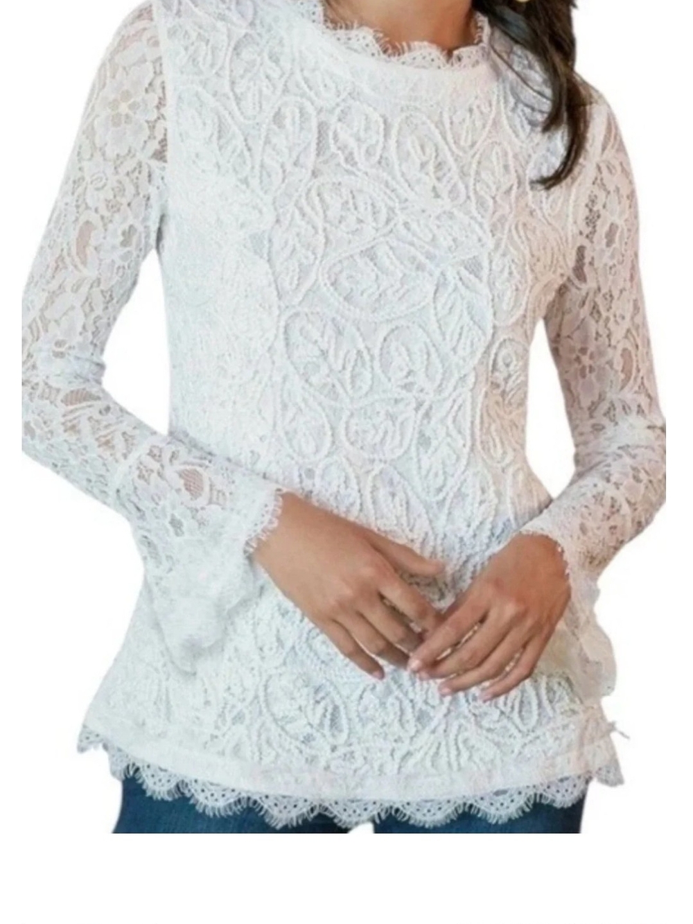 Soft Surroundings White Lace Long Sleeve Blouse